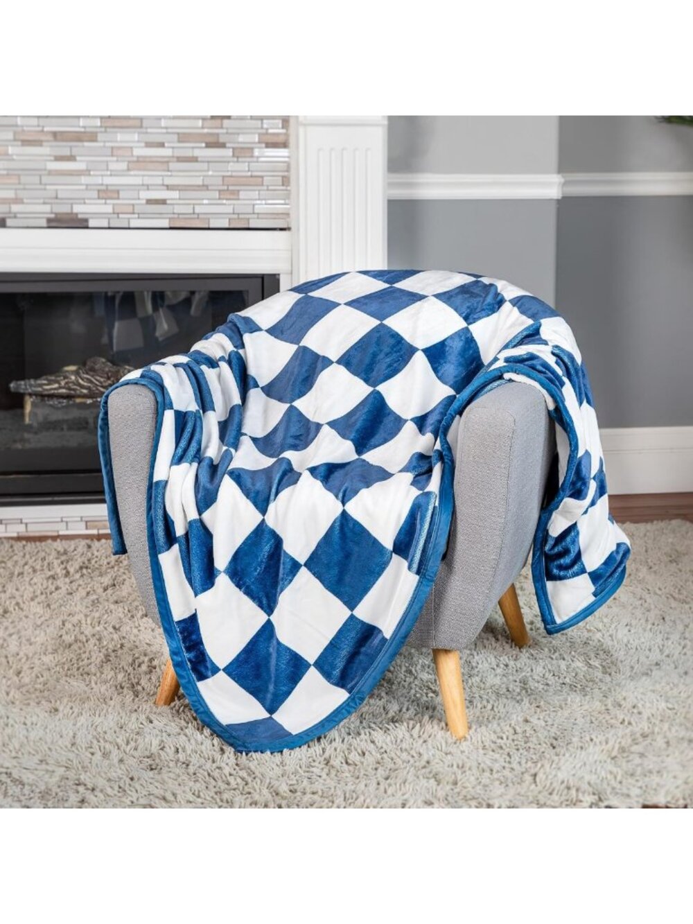 Ultra Soft Checkered Throw Blanket, Cozy 50x70 in, Lake Blue Home Decor